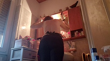 Hair dye with latex fetish apron