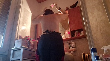 Hair dye with latex fetish apron