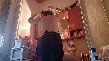 Hair dye with latex fetish apron