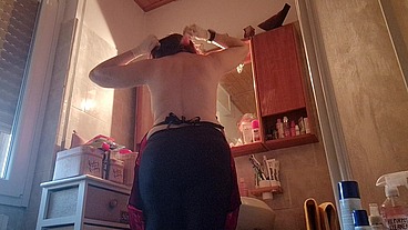 Hair dye with latex fetish apron
