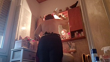 Hair dye with latex fetish apron