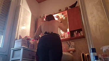 Hair dye with latex fetish apron