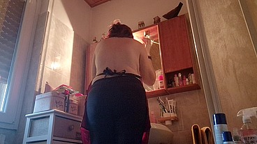 Hair dye with latex fetish apron
