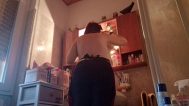 Hair dye with latex fetish apron