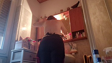 Hair dye with latex fetish apron