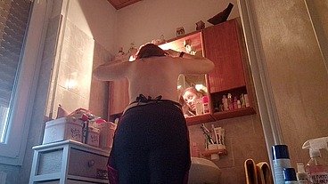 Hair dye with latex fetish apron