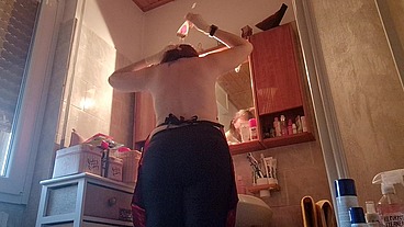 Hair dye with latex fetish apron