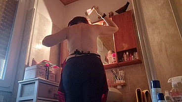 Hair dye with latex fetish apron