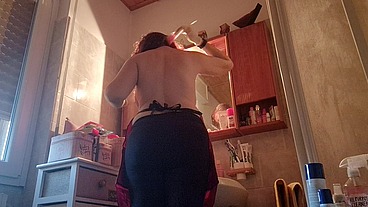 Hair dye with latex fetish apron