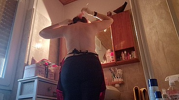 Hair dye with latex fetish apron