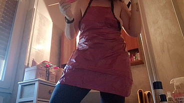 Hair dye with latex fetish apron