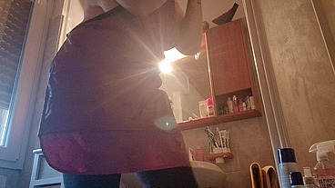 Hair dye with latex fetish apron