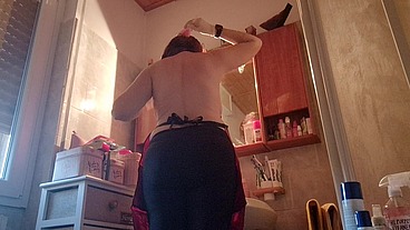 Hair dye with latex fetish apron