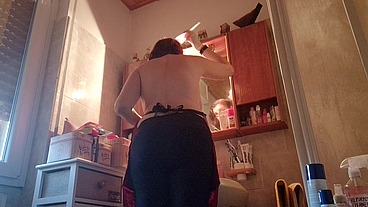 Hair dye with latex fetish apron