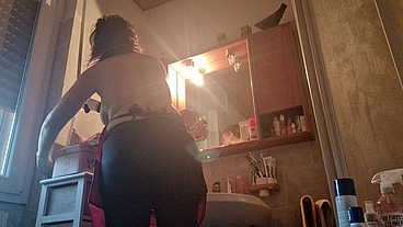 Hair dye with latex fetish apron
