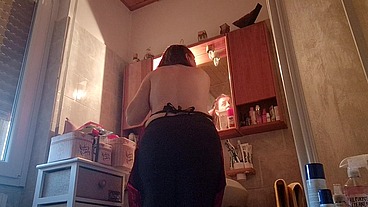 Hair dye with latex fetish apron