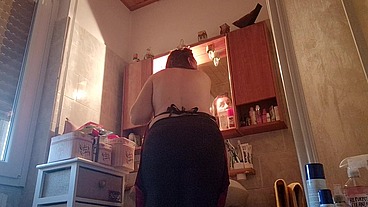 Hair dye with latex fetish apron