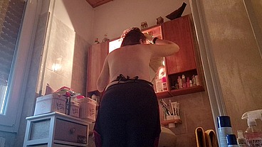 Hair dye with latex fetish apron