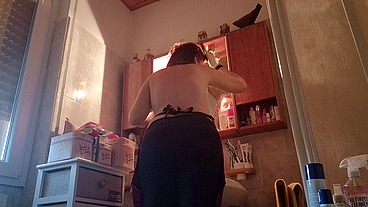 Hair dye with latex fetish apron