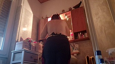 Hair dye with latex fetish apron