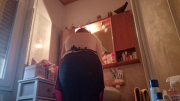 Hair dye with latex fetish apron