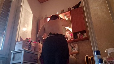 Hair dye with latex fetish apron