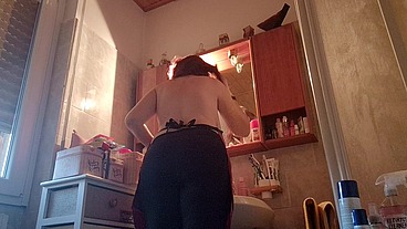 Hair dye with latex fetish apron