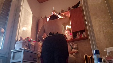 Hair dye with latex fetish apron
