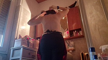 Hair dye with latex fetish apron