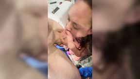 Wife takes a load in her face while hubby films