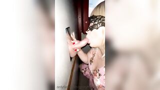 Beauty Blonde babe Cougar Ex-Wife With Face Mask Sucks At
