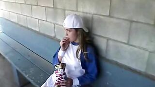 Little April loves baseball games and finger bang