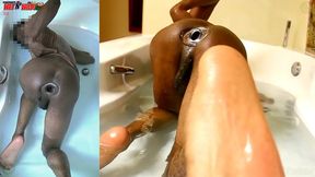 angle 1&2 - gaping enema, washing out my asshole with huge butt plug in the jacuzzi
