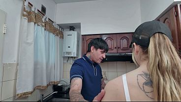 Blonde babe takes big cock in wild anal session while friend is away