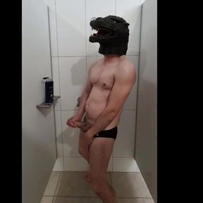 Godzilla wank in speedos. Pool shower after swim