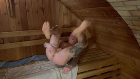 Two straight guys fuck in a bathhouse while taking a break from their wives.