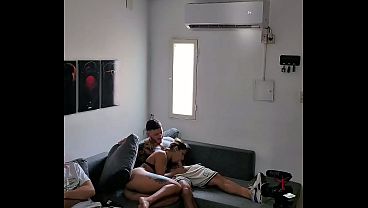 Best friend's girlfriend gets fucked on couch next to him