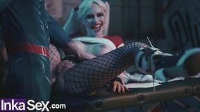 Harley Quinn has fun with Superman's big stick