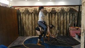 FrideM013_Step on stirrup sit on saddle hold the reins and become ponyslave of beautiful master