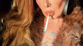 Elegant Smoker in Smoky Fur - Audible Inhales and Exhales - Pall Mall 100