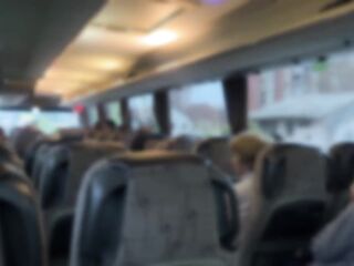 Public Knob Flashing - Risky Tugjob in Public Bus Full of People Cum by Hand