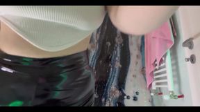 Blowjob in Leather Leggins. Big Butt in Latex