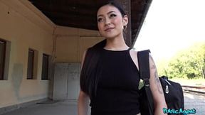 PublicAgent - Cute Asian Japanese girl Rae Lil Black gets fucked outdoors during the day with a big cock&#x1F346; creampie