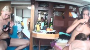 pillowgirls - 3 girls below deck play with fruit and pussy