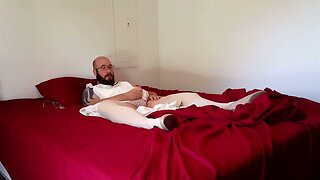 Stroking my Cock, in Wife's Wedding Dress