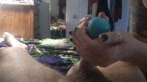 Sexy redhead throats cock and pumps pussy