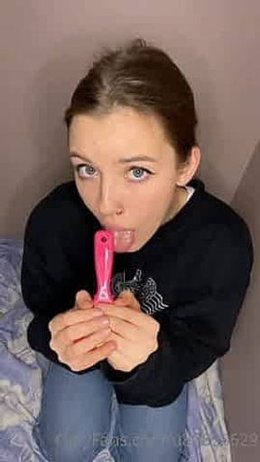 Innocent Russian with Braces Sucks Her Hairbrush Slowly Part II