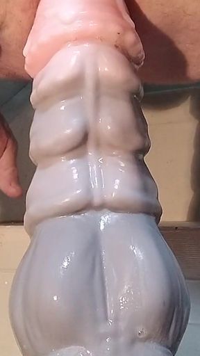 Crossdresser in Black Lingerie Rides Huge Dildos