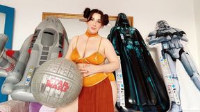 Princess Leia Masturbates and Cums on top of Star Wars Bestway Inflatables and then Pops and Destroys them