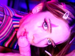 Teen freak sucking and fucking her way climax POV style